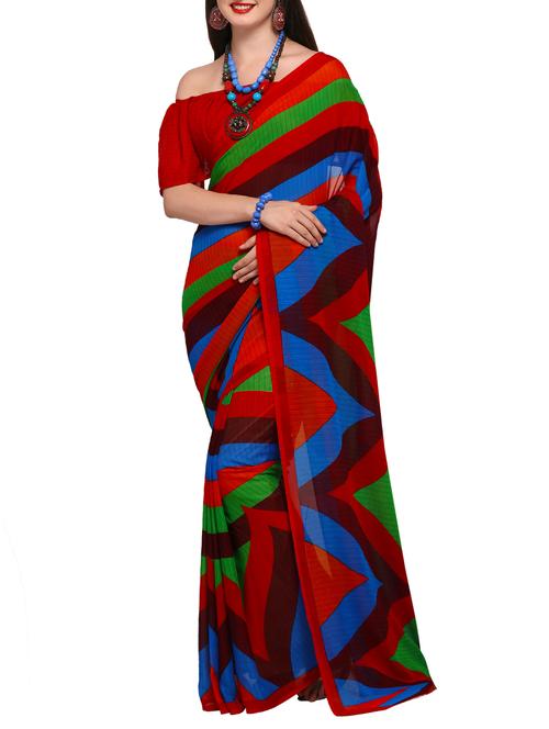 stripes  printed saree with blouse - 15295629 - Very Small Image - 1