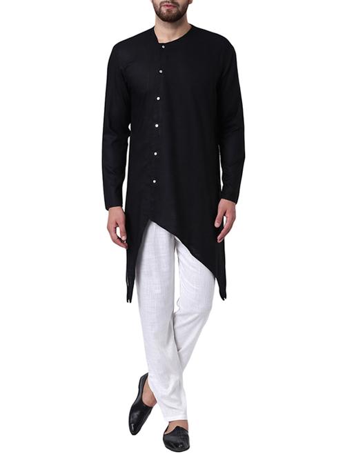 black rayon asymmetric kurta pyjama set - 15296380 - Very Small Image - 1