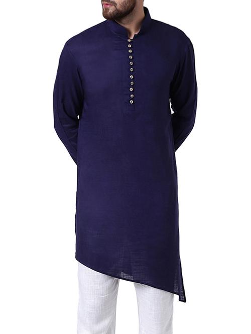 navy blue viscose asymmetric kurta - 15296456 - Very Small Image - 1