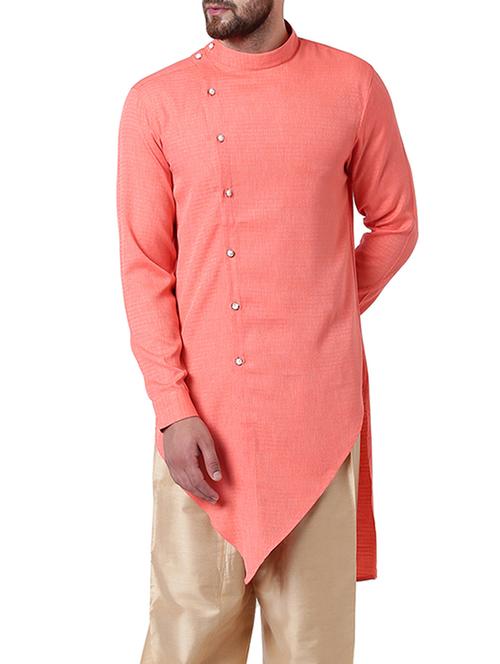 pink silk blend asymmetric kurta - 15296465 - Very Small Image - 1