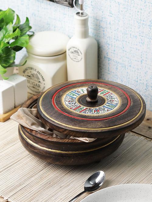 hand painted wooden chapati box casserole - 15297606 - Very Small Image - 1
