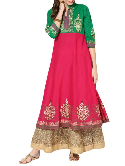 flared hand foil printed kurta - 15297631 - Very Small Image - 1