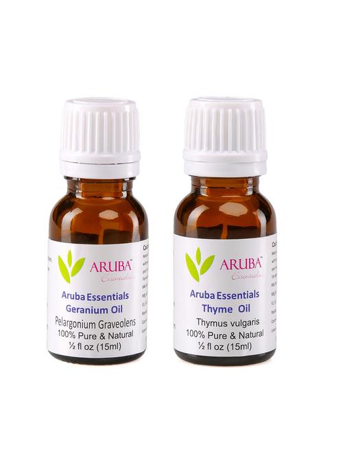 aruba essentials geranium  oil & thyme  oil   100% undiluted combo of 15 ml each - 15297970 - Very Small Image - 1