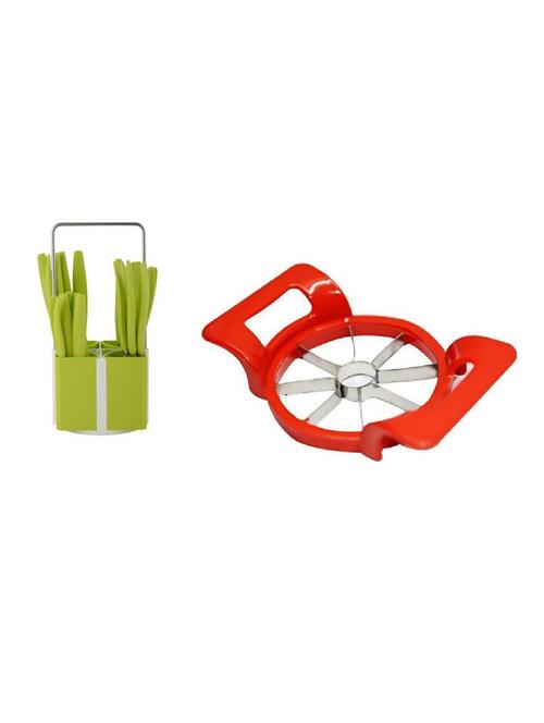 1 set 24 pcs cutlery spoon with stand set + 1 pc apple cutter - 15300404 - Very Small Image - 1