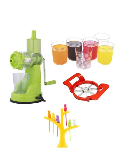 combo 1 pc apple cutter + 1 pc fruit fork spoon + 1 pc juicer primier vegetable and fruit + 6 pcs magic glass for milk - 15300690 - Very Small Image - 1