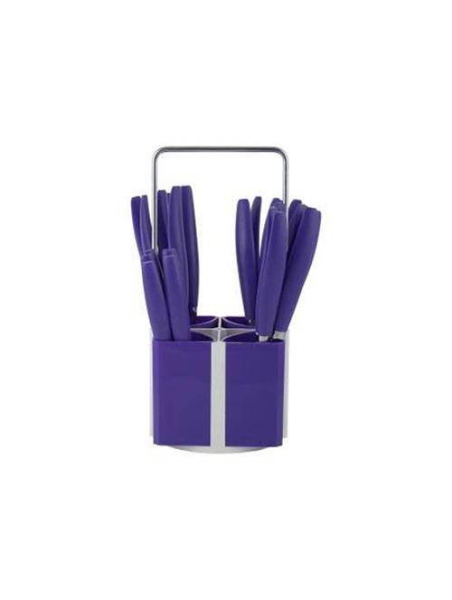 prince premium stainless steel cutlery set with stand 24 pcs, purple - 15303487 - Very Small Image - 1