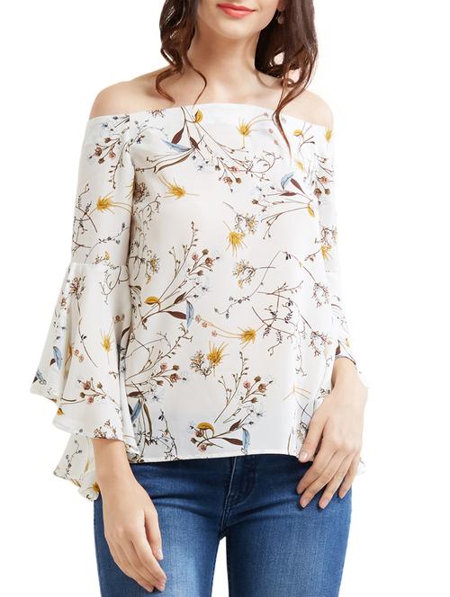 white printed off-shoulder top - 15306000 - Very Small Image - 1