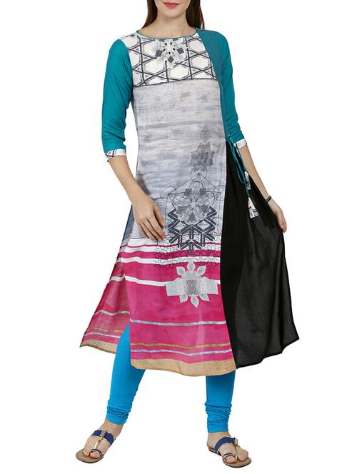 blue viscose straight kurta - 15306989 - Very Small Image - 1