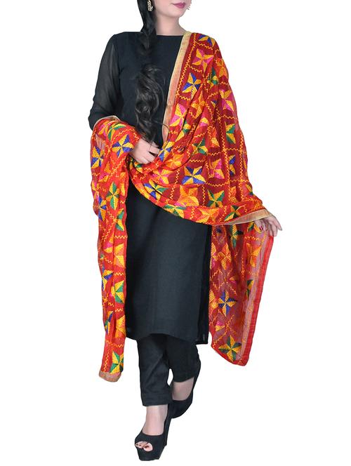 red chiffon dupatta - 15308123 - Very Small Image - 1