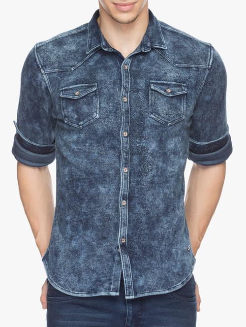blue cotton casual shirt - 15308181 - Very Small Image - 1
