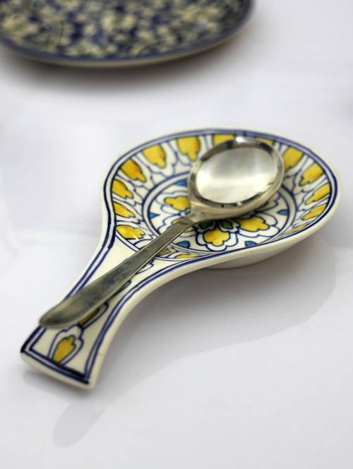 ceramic spoon rest hand painted in blue & yellow - 15311012 - Very Small Image - 1