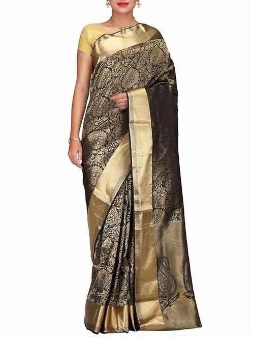 gold zari kanjivaram saree with blouse - 15311795 - Very Small Image - 1
