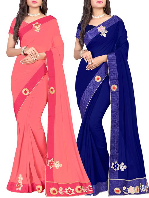 multi colored georgette combos saree with blouse - 15311824 - Very Small Image - 1