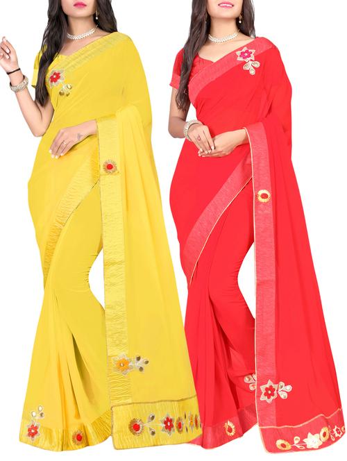 multi colored georgette combos saree with blouse - 15311829 - Very Small Image - 1