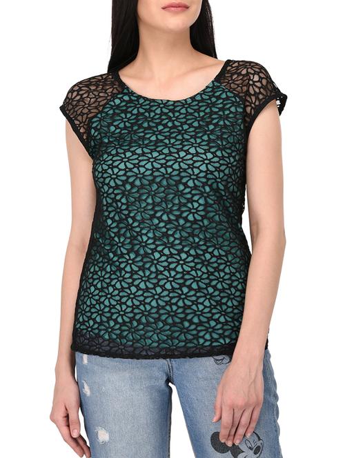 cutout back floral mesh top - 15312416 - Very Small Image - 1