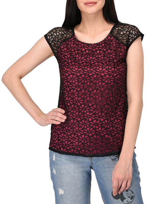 cutout back floral mesh top - 15312417 - Very Small Image - 1