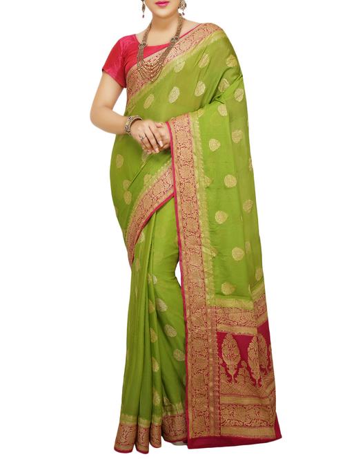 zari woven banarasi chiffon saree with blouse - 15312732 - Very Small Image - 1