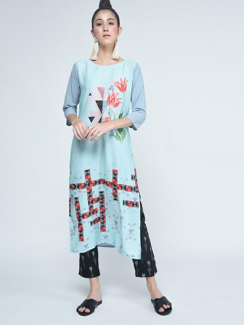 geometric digital print straight kurta - 15314411 - Very Small Image - 1