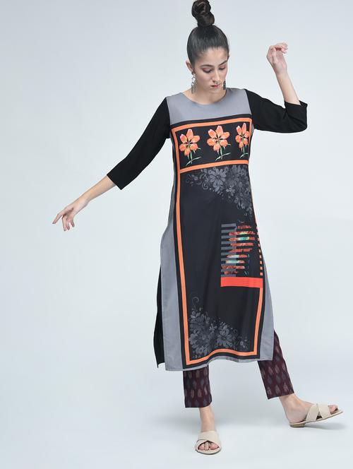  digital floral printed straight kurta - 15314414 - Very Small Image - 1