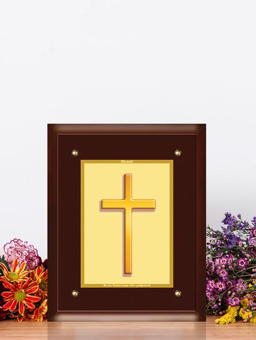 mdf wall hanging frame gold plated normal foil cross sign - 15314783 - Very Small Image - 1