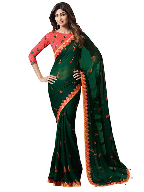 printed saree with lace work with blouse - 15315413 - Very Small Image - 1