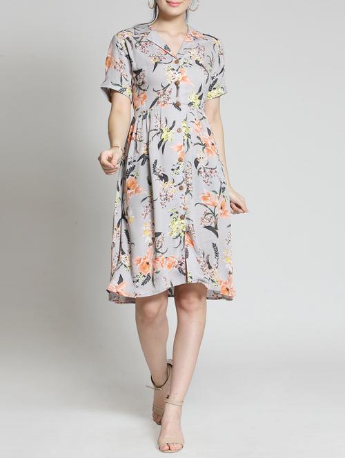 a-line floral button down dress - 15315479 - Very Small Image - 1