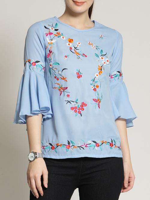 bell sleeved embroidered top - 15315555 - Very Small Image - 1
