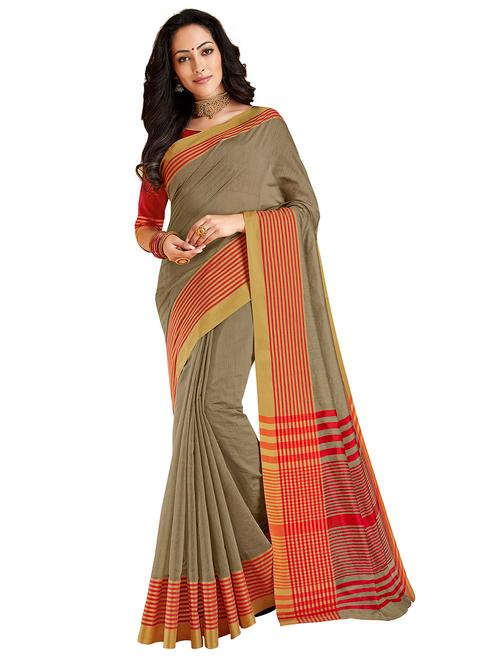 stripe bordered saree with blouse - 15315851 - Very Small Image - 1