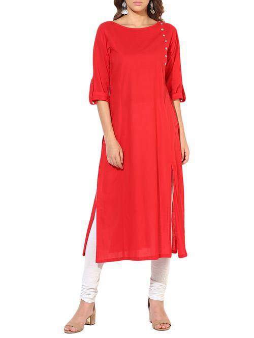 rose red straight kurta - 15317000 - Very Small Image - 1