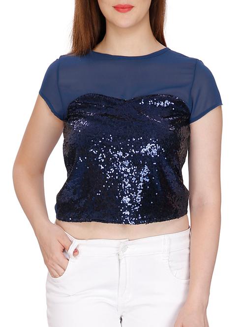 sequin sheer yoke and sleeve top - 15318794 - Very Small Image - 1