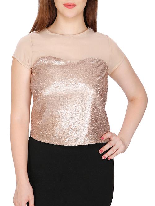 mesh panel sequined top - 15318795 - Very Small Image - 1