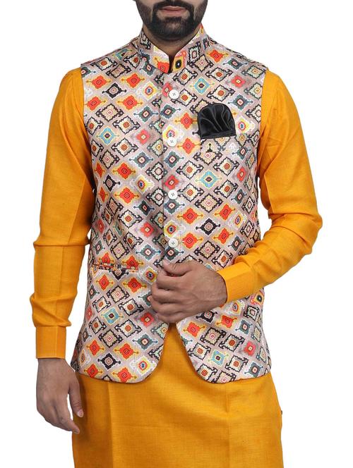 multi colored silk nehru jacket - 15318807 - Very Small Image - 1