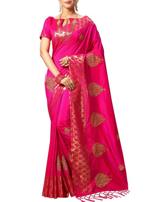 hot pink embroidered  silk blend saree with blouse - 15319084 - Very Small Image - 1