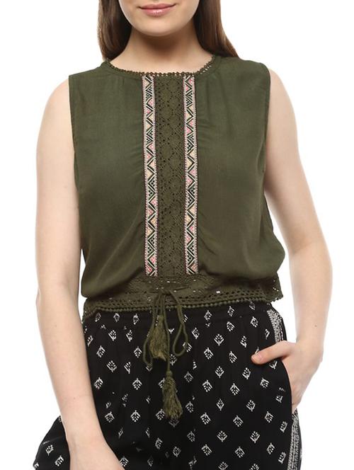 Lace Detail Drawstring Hem Top - 15320224 - Very Small Image - 1