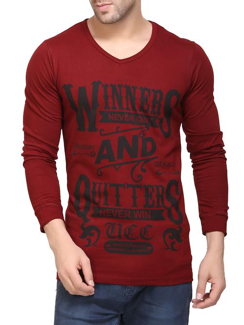maroon cotton front print t-shirt - 15320645 - Very Small Image - 1