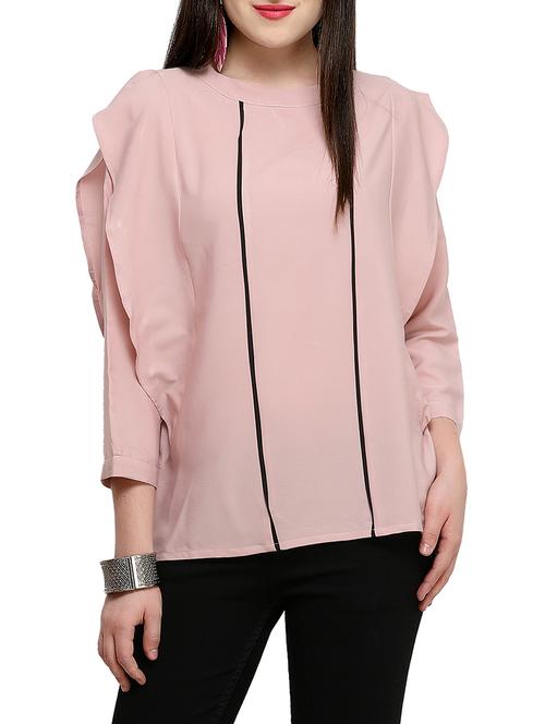 contrast piped ruffle detail sleeved top - 15321256 - Very Small Image - 1