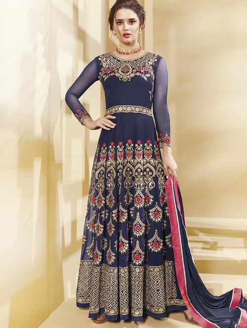 embroiderd semi-stitched anarkali suit - 15321765 - Very Small Image - 1