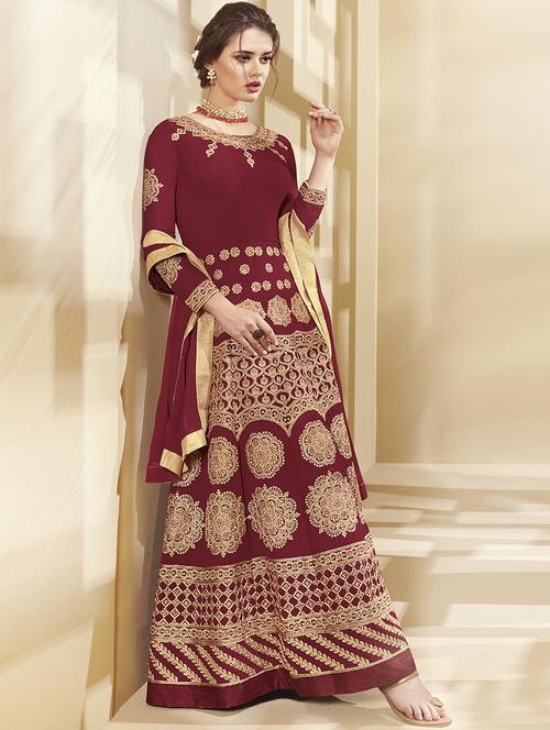 embroiderd semi-stitched anarkali suit - 15321767 - Very Small Image - 1