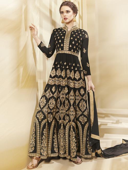black georgette semistitched suit - 15321768 - Very Small Image - 1