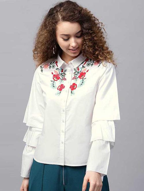 layered bell sleeved embroidered shirt - 15323088 - Very Small Image - 1