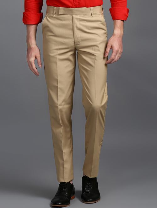 beige viscose flat front trousers formal - 15323312 - Very Small Image - 1