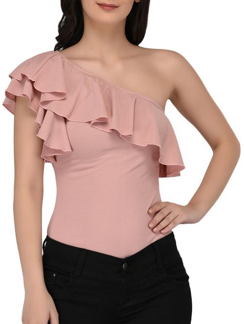 one shoulder ruffle trim body suit - 15324096 - Very Small Image - 1