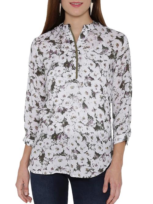 printed mandarin neck tunic - 15325011 - Very Small Image - 1