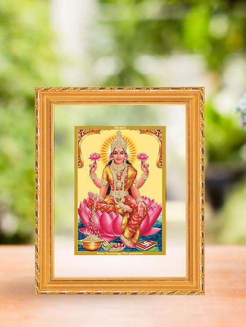 double glass wall hanging frame gold plated sitting lakshmi on lotus - 15325570 - Very Small Image - 1