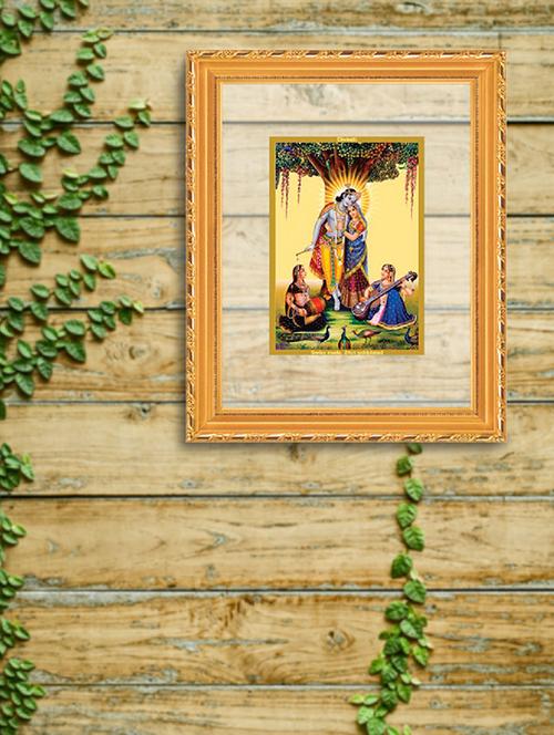 double glass wall hanging frame gold plated radha krishna with madhuwani - 15325618 - Very Small Image - 1