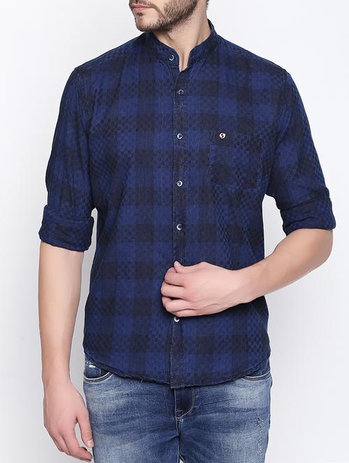 navy blue cotton casual shirt - 15325976 - Very Small Image - 1