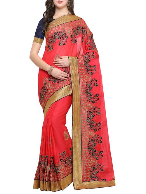 heavy embroidered satin saree with blouse - 15326550 - Very Small Image - 1