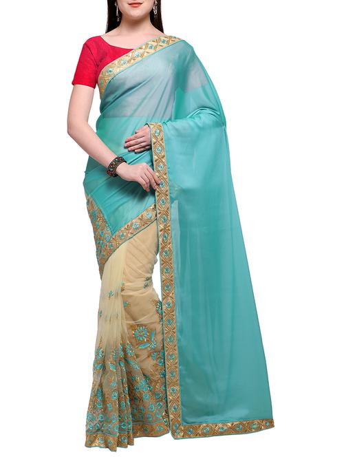 sky blue embroidered half & half saree with blouse - 15326553 - Very Small Image - 1