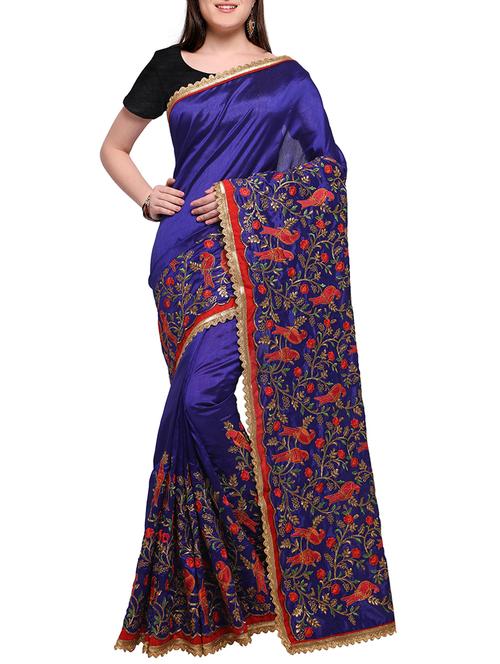 heavy embroidered art silk saree with blouse - 15326556 - Very Small Image - 1