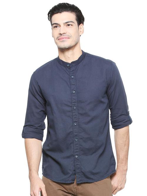 navy blue cotton casual shirt - 15327255 - Very Small Image - 1